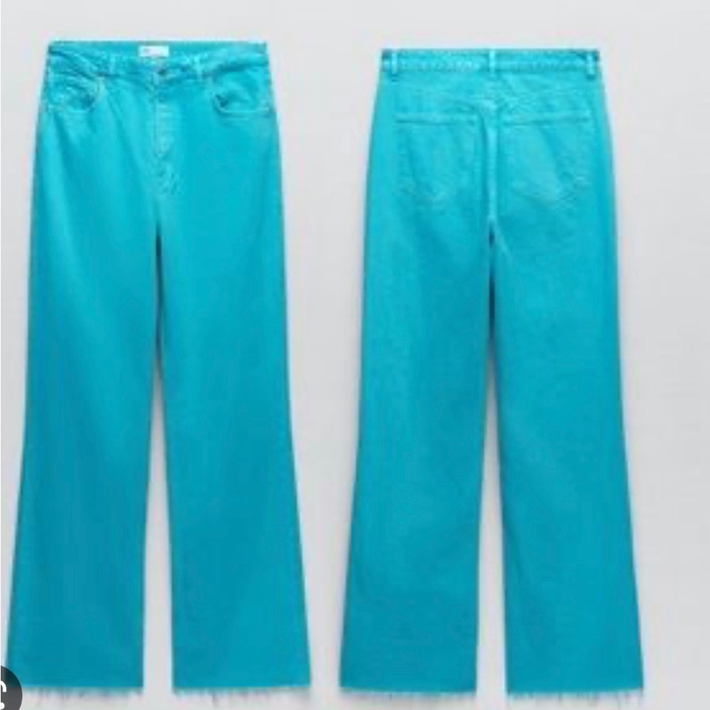 ZARA TURQUOISE WIDE LEG JEANS - Picture 3 of 8